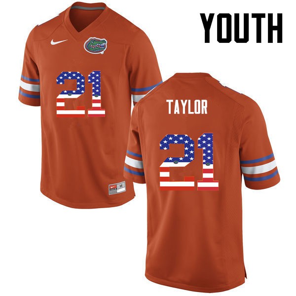 Florida Gators Youth #21 Fred Taylor College Football USA Flag Fashion Orange